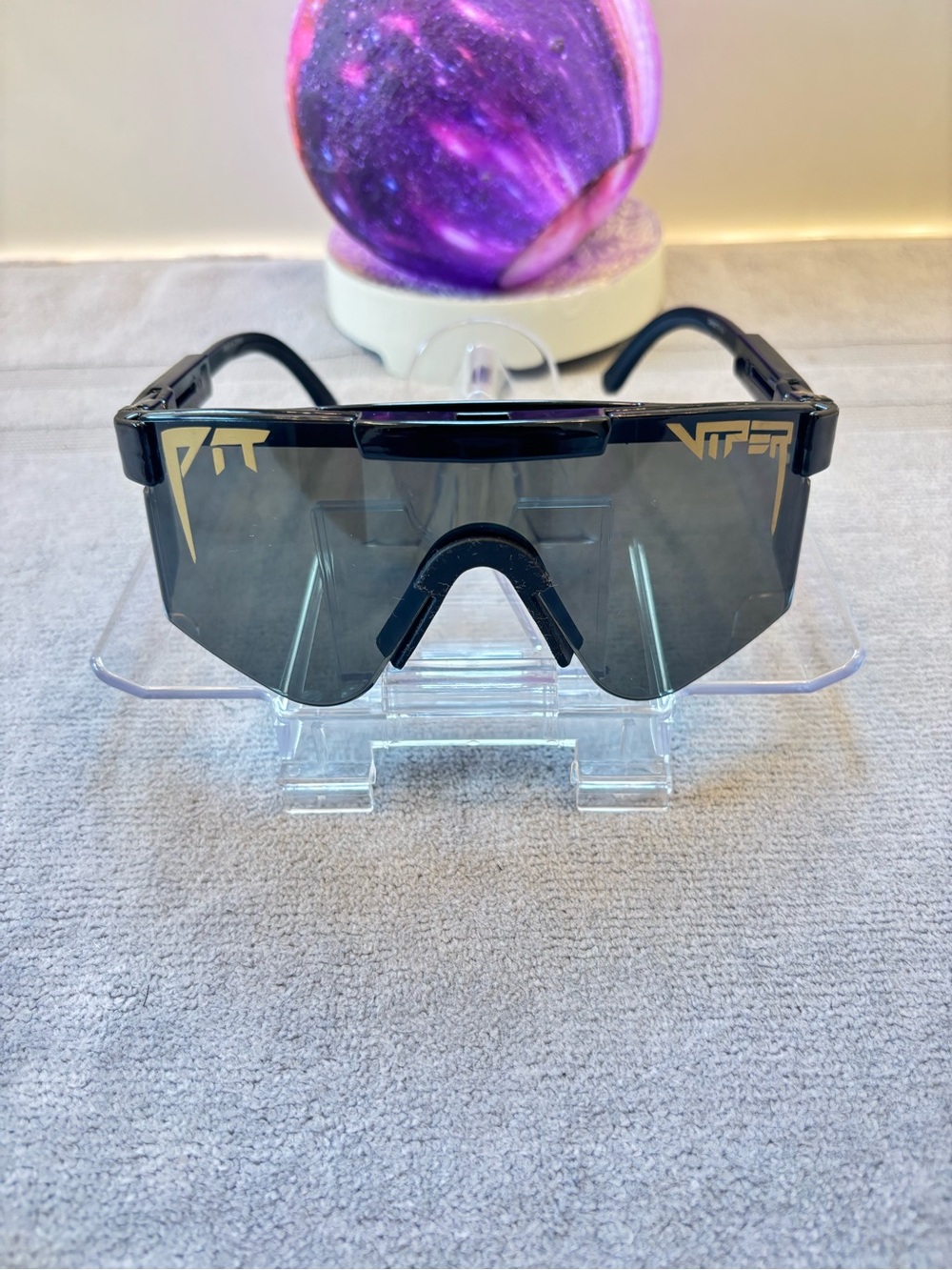 Authentic Pit Viper Black Shield Sunglasses with Gold Accents